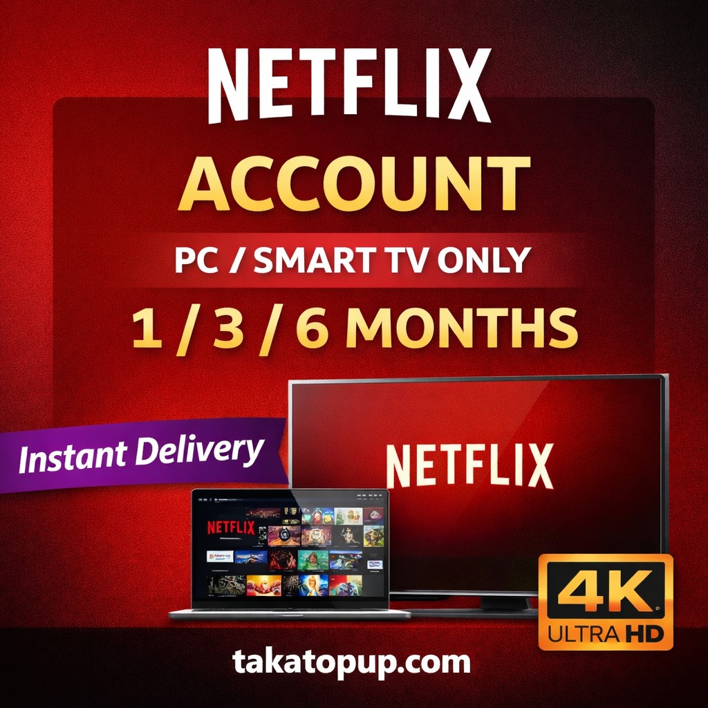 Netflix 4K Ultra HD Subscription (PC & Smart TV) | 1–6 Months 1 Netflix Account 4K Ultra HD – PC & Smart TV Only 1 3 6 Months Subscription