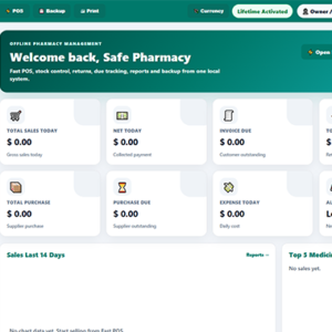 PharmaDesk Pro Solo Pharmacy POS Software – 1 Main PC / Single Counter